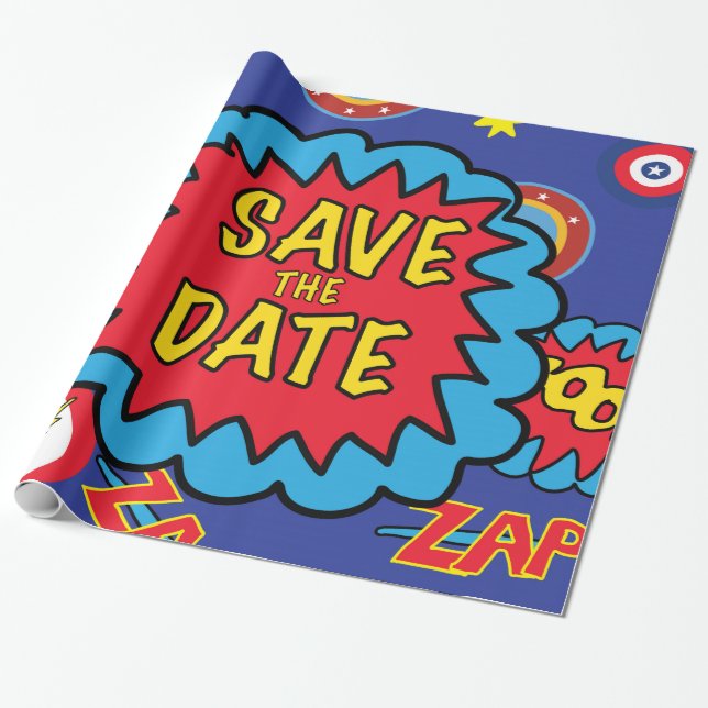 Papier Cadeau Sauver la Date Héros de Bande Dessinée (Déroulé)