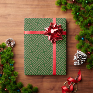 Papier Cadeau Sayagata motif, japonais, vert et or