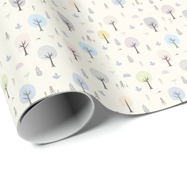 Papier Cadeau Scandinavian Forest Motif sans couture (Coin rond)