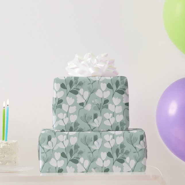 Papier Cadeau Scandinavian Light Green Leaf Sage Floral Pattern (Cadeaux de fête)