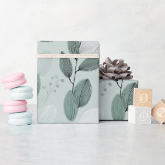 Papier Cadeau Scandinavian Light Green Leaf Sage Floral Pattern