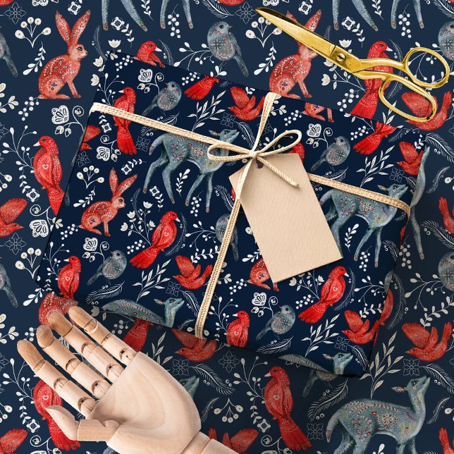 Papier Cadeau Scandinavian Nordic Folk Woodland Animals Winter (Créateur téléchargé)