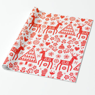 PAPIER CADEAU SCANDINAVIE NOËL MOTIF ROUGE ET BLANC