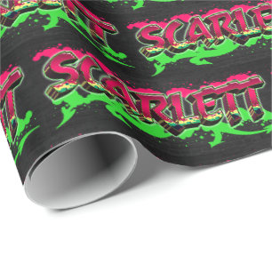 Papier Cadeau Scarlett prénom nom Graffiti rouge vert