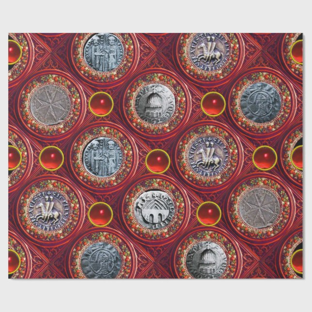 Papier Cadeau SCEAU DES CHEVALIERS MODÈLE Rouges Rouges Gemmes (Plat)