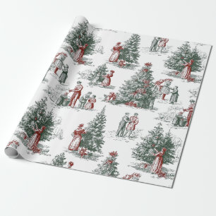 Papier Cadeau Scène d'arbres de Noël vintage