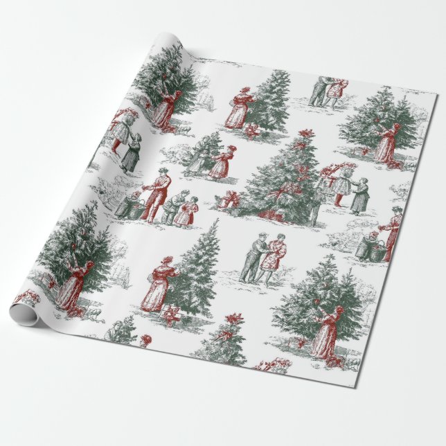 Papier Cadeau Scène d'arbres de Noël vintage (Déroulé)