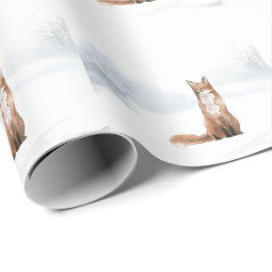 Papier Cadeau Scène de forêt hivernale Renard