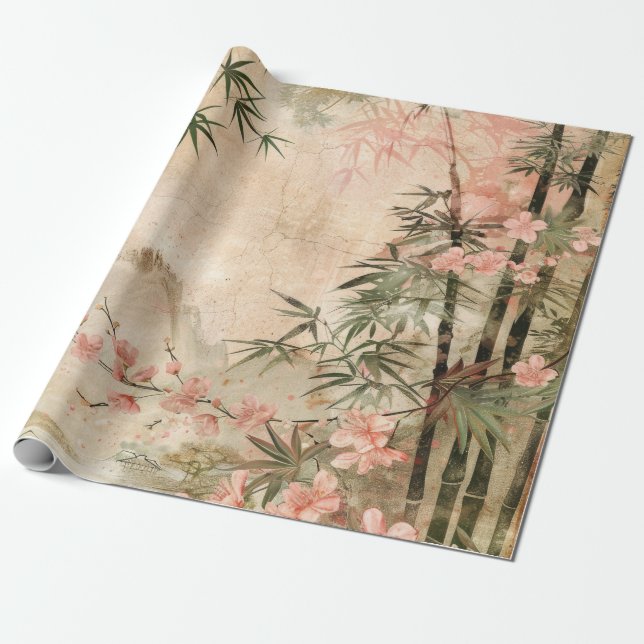 Papier Cadeau Scène de jardin de fleurs de cerisier (1) (Déroulé)