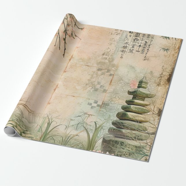 Papier Cadeau Scène de jardin de fleurs de cerisier (2) (Déroulé)