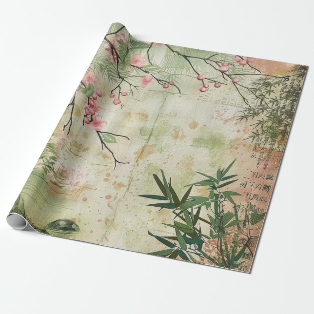 Papier Cadeau Scène de jardin de fleurs de cerisier (5) (Déroulé)