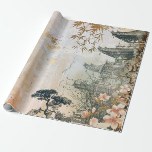 Papier Cadeau Scène de jardin de fleurs de cerisier (7)