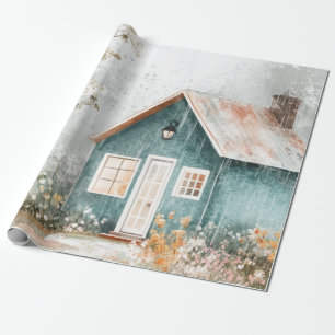 Papier Cadeau Scène de jardin de fleurs sauvages dans un cottage