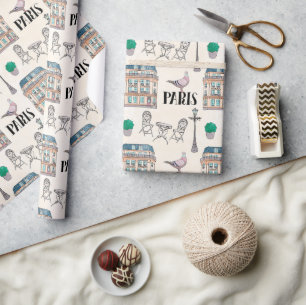 Papier Cadeau Scène de la rue de Paris   Aquarelle