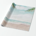 Papier Cadeau Scène de mariage sur la plage peinte par Island Br<br><div class="desc">Scène de plage peinte par Island Breeze, avec des vagues océaniques, une plage de sable et des palmiers, sous un ciel bleu sarcelle magnifique. Une plage tropicale estivale, ou un design de mariage de destination. Un cadeau de design tendance et magique ! ~ Consultez ma boutique pour voir la suite...</div>