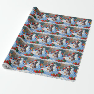 Papier Cadeau Scène de neige festive de Noël avec un Bull Terrie
