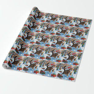 Papier Cadeau Scène de neige festive de Noël avec un chat Bengal