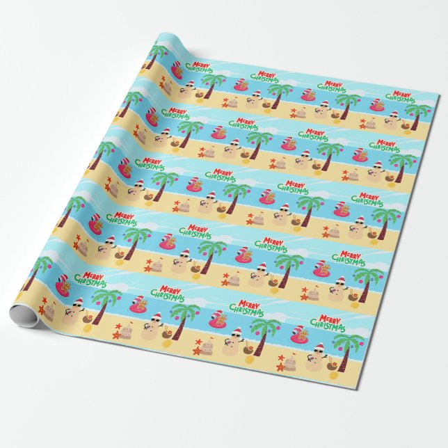 Papier Cadeau Scène de Noël à la plage (Déroulé)