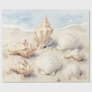 Papier Cadeau Scène de plage aux coquillages à l'aquarelle
