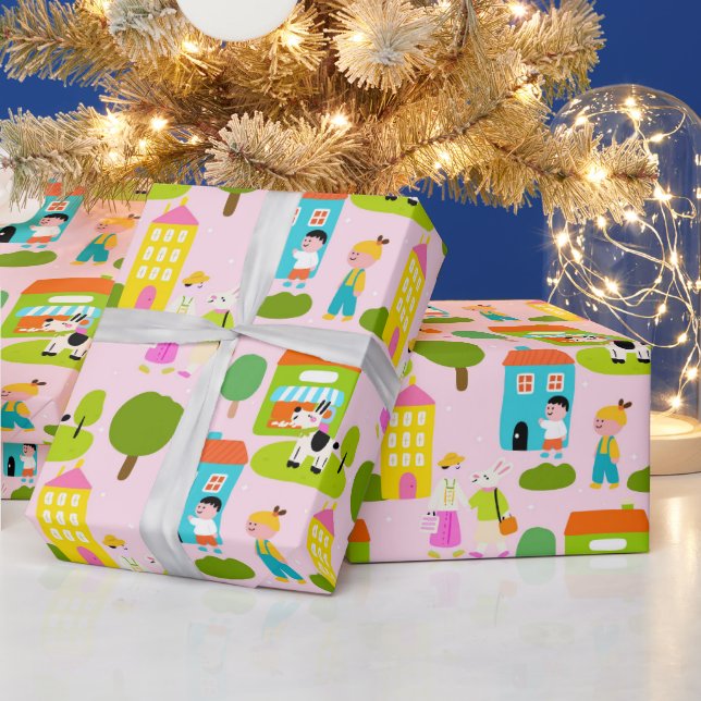 Papier Cadeau Scène de ville miniature (Vacances)