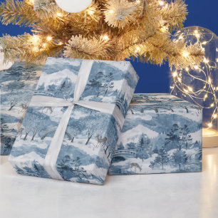 Papier Cadeau Scène D'Hiver Avec Paysage Neige Et Cerf