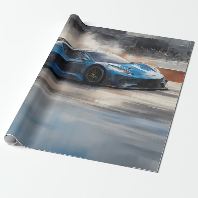 Papier Cadeau Scène dynamique de course urbaine bleue (Déroulé)