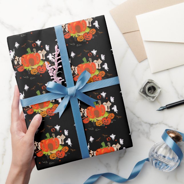 Papier Cadeau Scène éffrayante de cimetière Citrouille d'Hallowe (Cadeaux)
