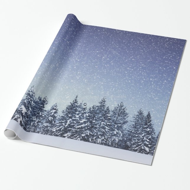 Papier Cadeau Scène gelée de forêt d'hiver de neige (Déroulé)