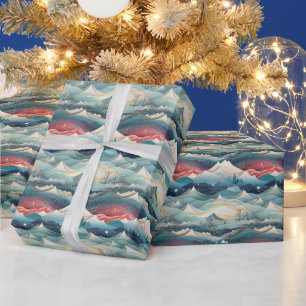 Papier Cadeau  Scène hivernale Arbres Montagnes Neige 