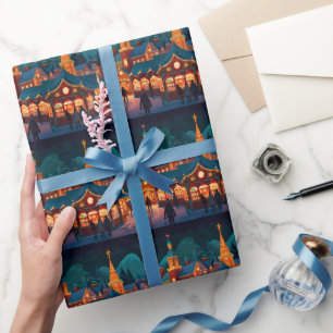 Papier Cadeau Scène joyeuse de célébration de Noël en hiver