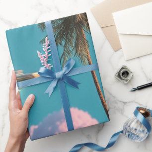 Papier Cadeau Scène surréaliste de montagnes avec palmier et OVN