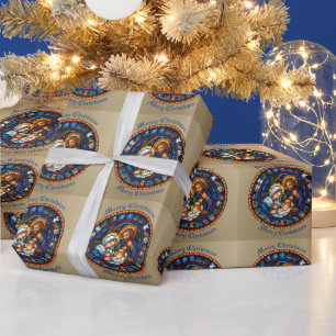 Papier Cadeau Scène traditionnelle de la Nativité de Noël