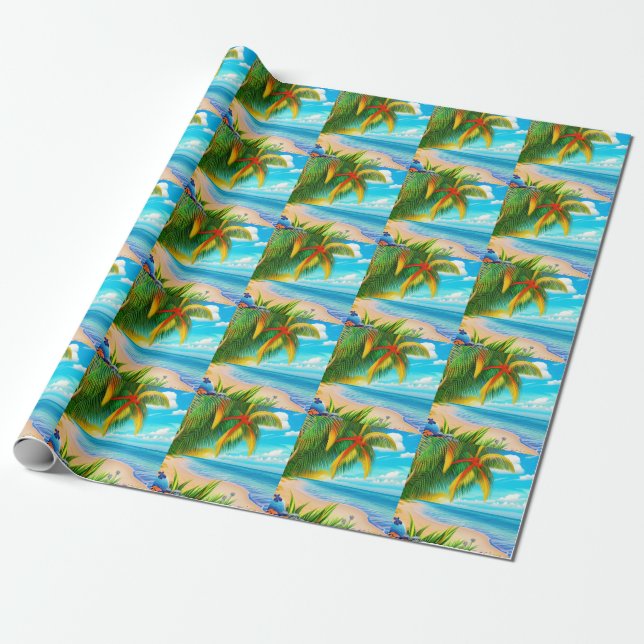 Papier Cadeau Scène Tropical Beach Palm Tree (Déroulé)