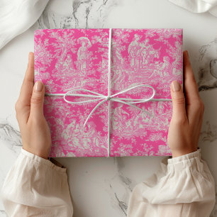 Papier Cadeau Scènes chic vintage toile de Jouy rose vif