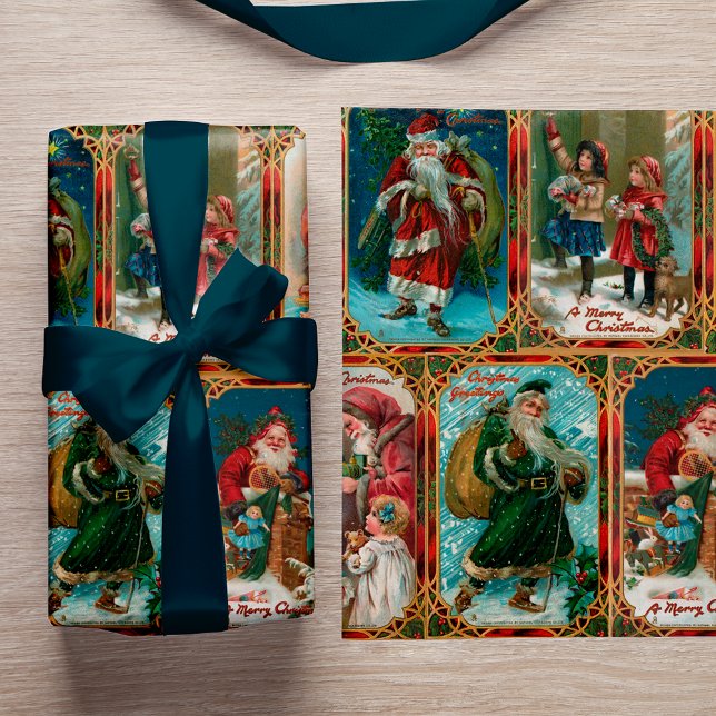 Papier Cadeau Scènes de Noël vintage aux frontières gothiques or (Créateur téléchargé)