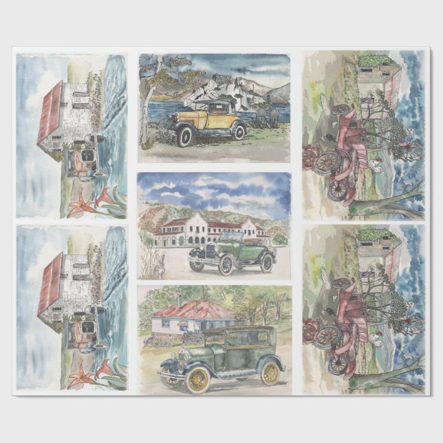 Papier Cadeau Scènes de voitures anciennes (Plat)