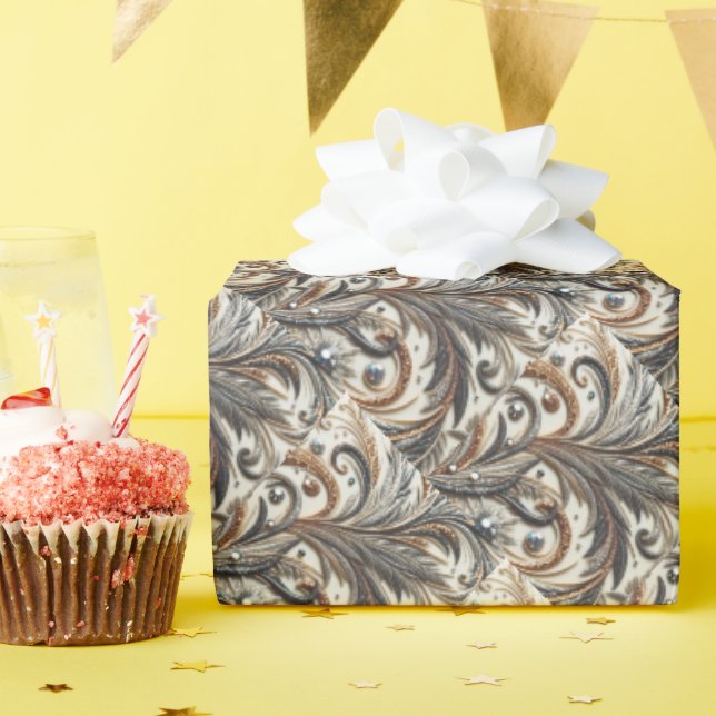 Papier Cadeau Schéma floral brillant avec pierre de gemme (Fête d'anniversaire)