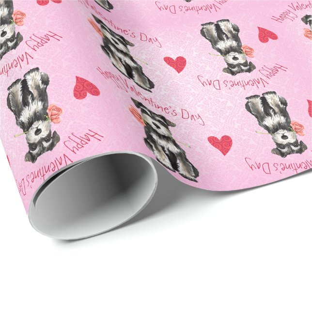 Papier Cadeau Schnauzer de rose de Valentine mini (Coin rond)
