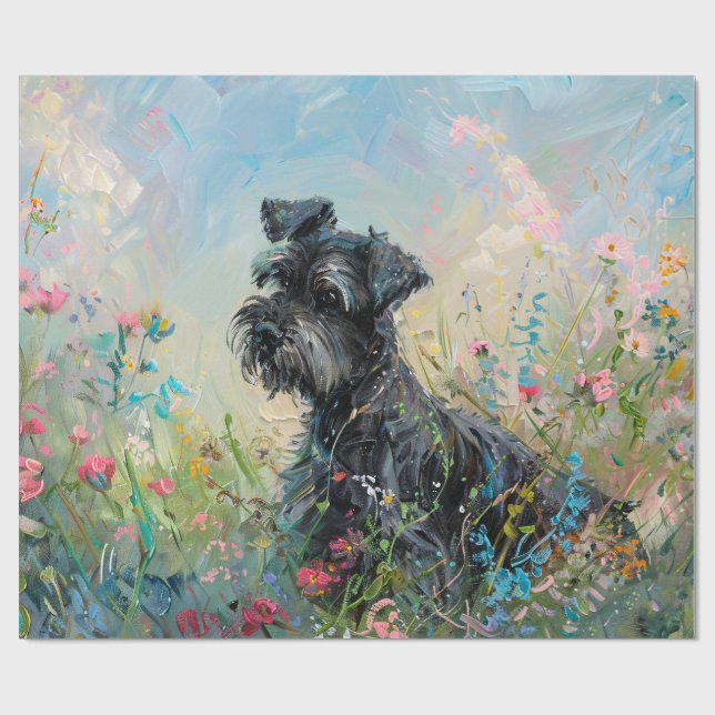 Papier Cadeau Schnauzer - Découpage Fleur sauvage (Plat)