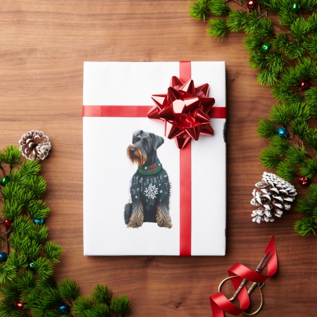 Papier Cadeau Schnauzer Géant mignon dans un chandail de Noël (Cadeau de vacances)