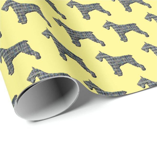 Papier Cadeau Schnauzer Silhouette Jaune & Grille Noire (Coin rond)