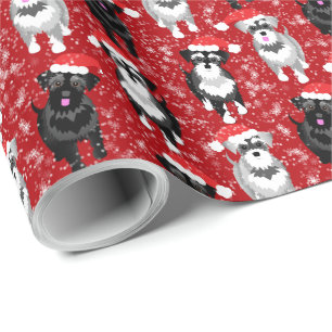 Papier Cadeau Schnauzers de Noël dans la neige couleur personnal