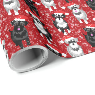 Papier Cadeau Schnauzers de Noël dans la neige couleur personnal