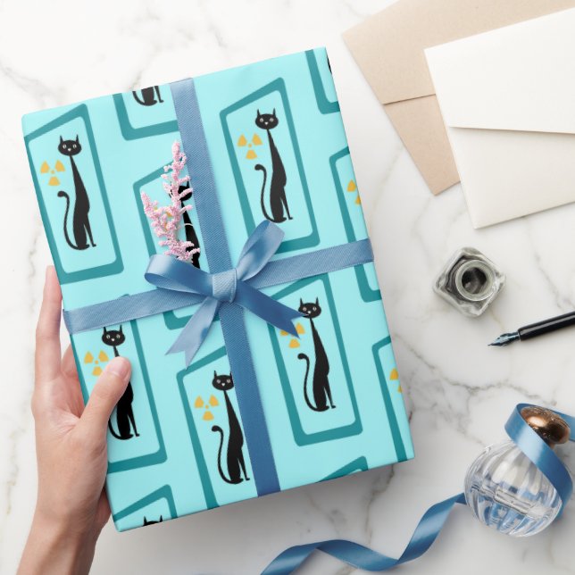 Papier Cadeau Schrödinger's Cat Mid Century Moderne bleu pâle (Cadeaux)