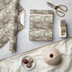 Papier Cadeau Science-fiction urbaine vintage Paris, Steampunk