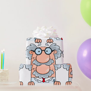 Papier Cadeau Scientifique Fou Fou en Blouse de Laboratoire