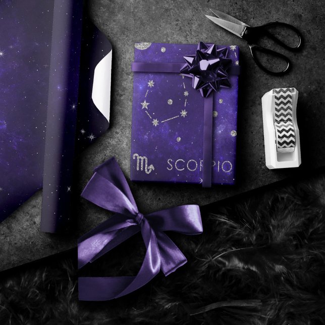Papier Cadeau Scorpion violet zodiaque | Horoscope d'astrologie  (Créateur téléchargé)