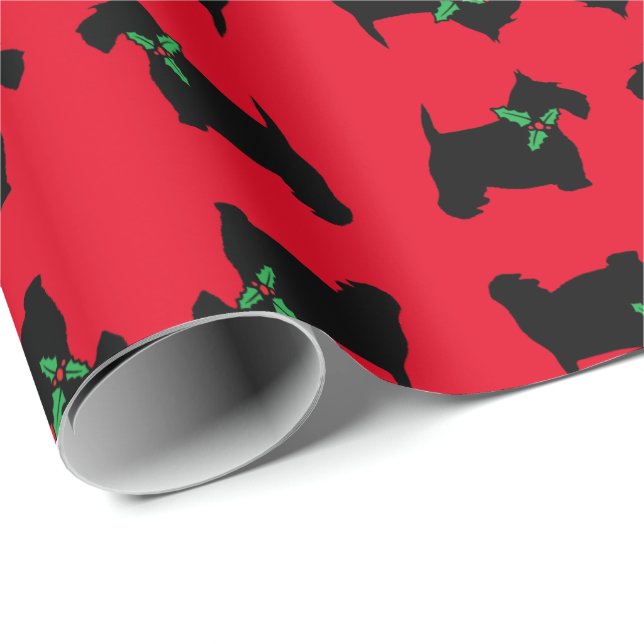 Papier Cadeau Scottie Dog et Holly Motif (Coin rond)