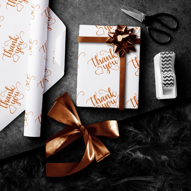 Papier Cadeau Script d'automne simple | Coeur de Merci orange br (Créateur téléchargé)