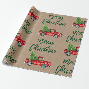 Papier Cadeau Script de brosse verte Kraft Camion Vintage de No